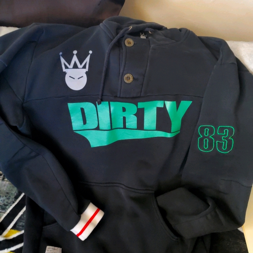 Black "Dirty" Hoodie w/patches